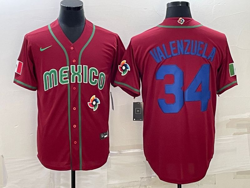 Men 2023 World Cub Mexico 34 Valenzuela Red Nike MLB Jersey19